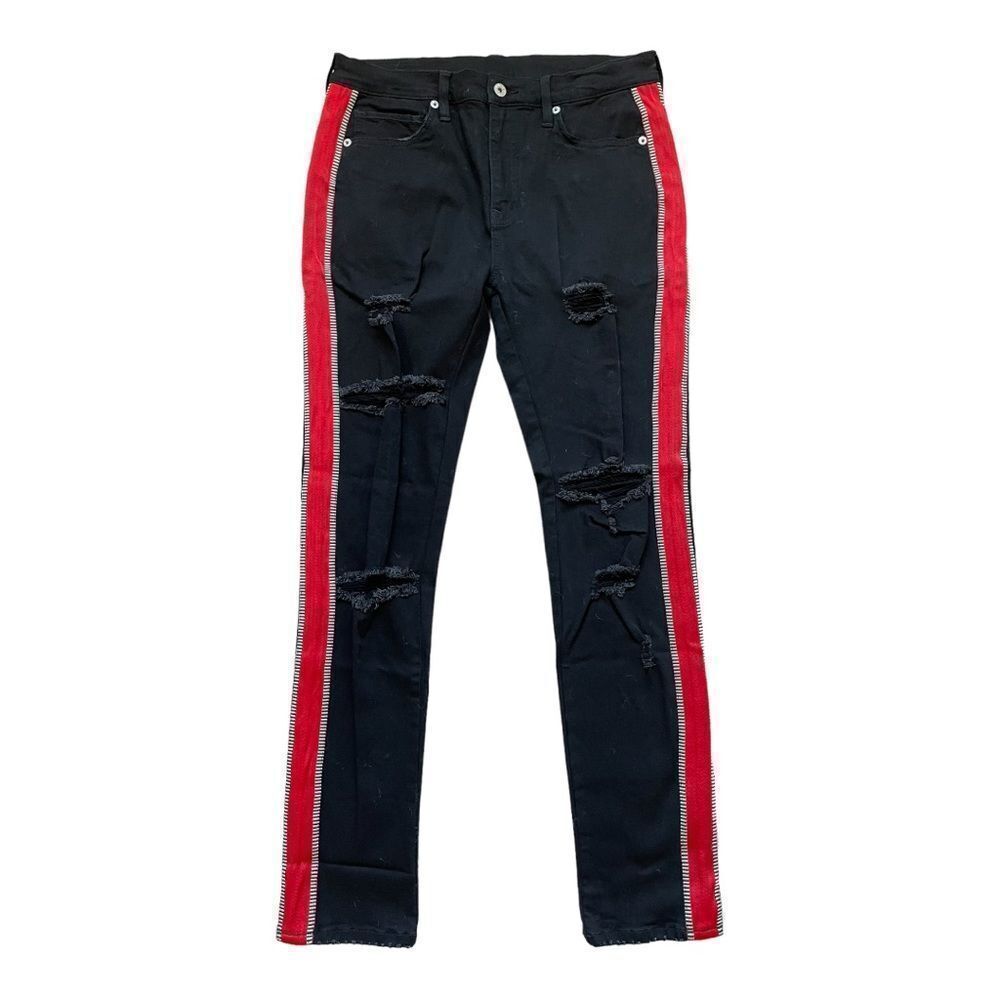 Yung Rich Nation YRN Thugger Distressed Black Red Stripe Skinny Jeans | 32